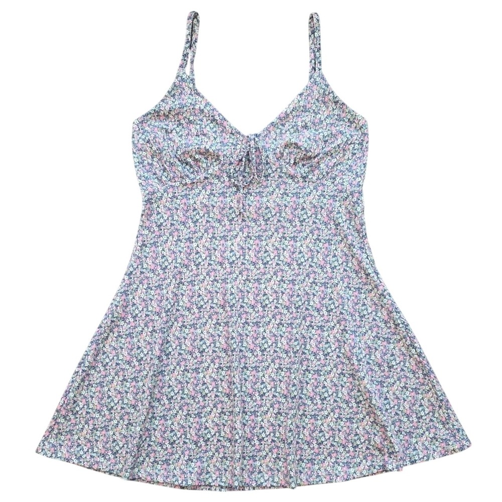 Coquette Floral Mini Dress Ditsy Ribbed Tie‎ Front By Forever 21 Size Large